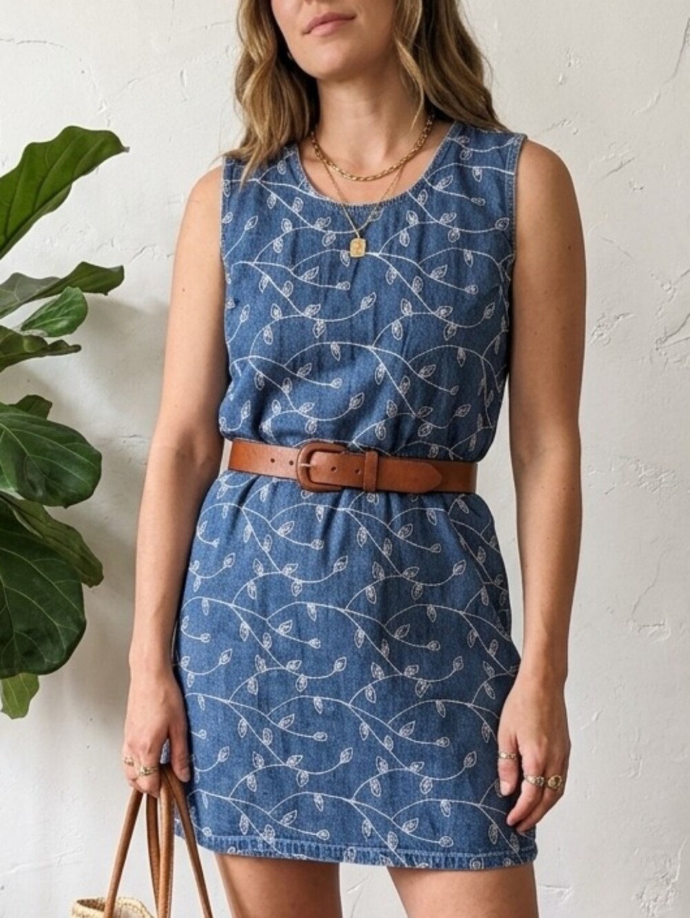 J.L. N.Y. Embroidered Denim Shift Dress
